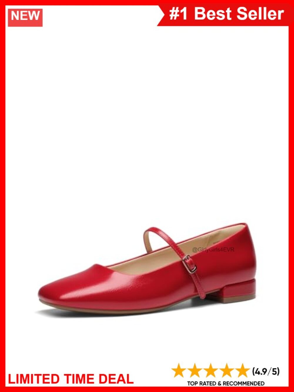 Square Toe Mary Jane Ballet Flats Faux Leather Buckle Strap Women's Shoes
